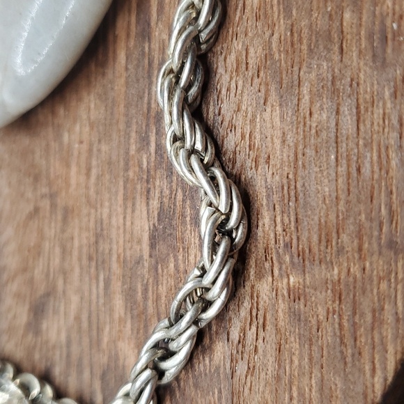 Silver tone braided rope chain bracelet estate B3133 - Picture 2 of 2